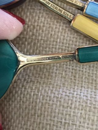 Set of 4 Vintage ' David Andersen ' Norway Enamel Sterling Guilloche Spoons 4