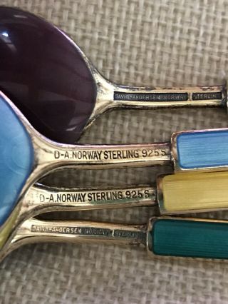 Set of 4 Vintage ' David Andersen ' Norway Enamel Sterling Guilloche Spoons 5