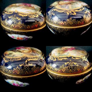 Antique meissen porcelain Trinket Box Cobalt Blue Gold Gilded Rare 10