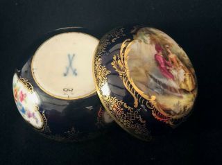 Antique meissen porcelain Trinket Box Cobalt Blue Gold Gilded Rare 7