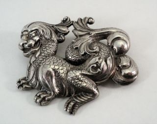 Vtg Rare Signed Gugliemo Cini Sterling Silver Foo Dog Dragon Brooch - Perfect