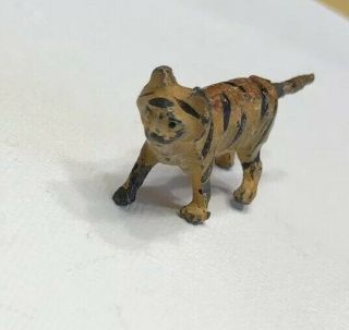 Rare Vintage Antique Miniature Tiger Striped Kitty Cat Lead Animal Painted