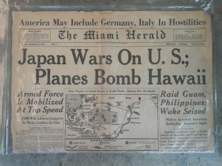 The Miami Herald Pearl Harbor Monday December 8th 1941