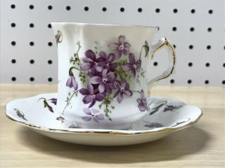 Vtg Bone China Hammersley Made In England 14 - 2,  Tea Cup And Saucer Purple Flower