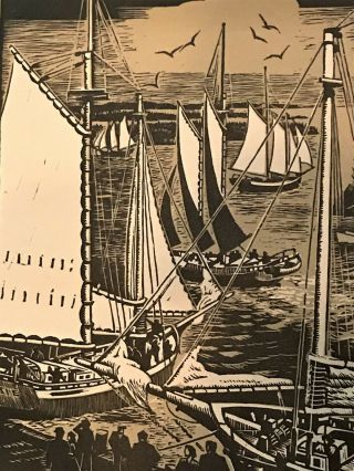Carrol Thayer Berry Linocut Print Sailing Day - Camden,  Maine