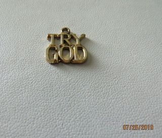 Vintage Tiffany & Co Sterling Silver Vermeil Try God Religious Charm Or Pendant