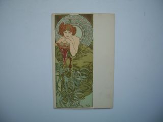 Antique Postcard By Alphonse Mucha « Emerald» Ref.  Bowers & Martin P.  103