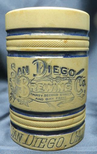 Pre Prohibition Antique San Diego Brewing Co.  Stein Crock Beer Blue Salt Glaze