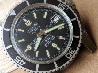 Vintage Sicura Waterproof 400 Divers Watch W/mint Dial,  Patina For Repair