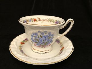 Crown Dorset Bone China “august” Footed Floral White Cup And Saucer W/ Gold Trim