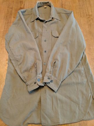 WW2 WWII U.  S.  Army Wool Flannel Field Shirt With Gas Flaps Mens 15x32 2