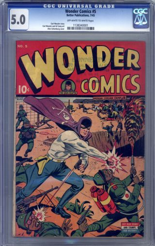 Wonder Comics 5 Cgc 5.  0 Schomburg,  Wessler,  Camy,  Wwll Japanese War Cover,  Rare