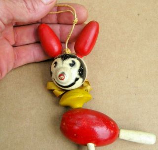 1930 GEORGE BORGFELDT & CO ? ANTIQUE WOODEN STRING JIGGER STYLE MICKEY MOUSE TOY 12