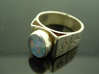 Vintage Navajo Signed A.  Lee Opal Sterling Silver 925 Solitaire Ring Size 8