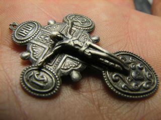 CRUCIFIXION BIG SIZE OLD VINTAGE STERLING SILVER CROSS - PENDANT 1154 2
