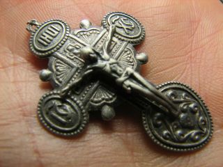 CRUCIFIXION BIG SIZE OLD VINTAGE STERLING SILVER CROSS - PENDANT 1154 5