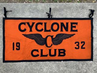 Rare 30s Vintage Pre Wwii Cyclone Harley Davison Motorcycle Club Banner