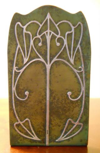 Antique Art Nouveau Inlaid Sterling Silver Bronze Heintz Bookend