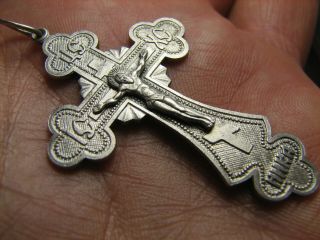 Crucifixion Big Size Old Vintage Sterling Silver Cross - Pendant 1146
