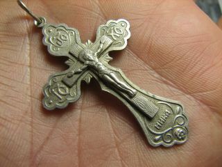 CRUCIFIXION BIG SIZE OLD VINTAGE STERLING SILVER CROSS - PENDANT 1148 2