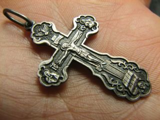 Crucifixion Big Size Old Vintage Sterling Silver Cross - Pendant 1155