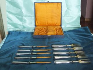 Antique Silver Cutlery Fruit Knife And Fork Set Of 10