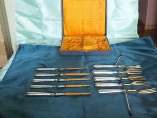 Antique Silver Cutlery Fruit Knife and Fork Set of 10 2
