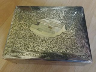 Indian Silver Box All Over Etched Decoration Owned By Lt Col C1930s