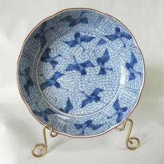 Vintage Hand - Decorated Chinese Blue & White Porcelain Crane Bowl