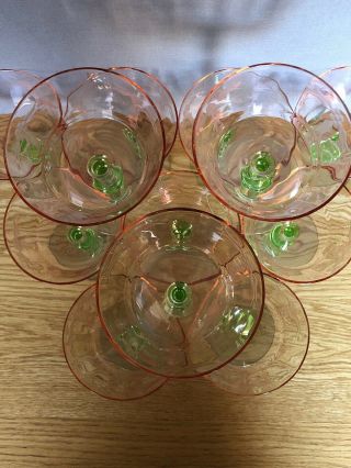 12 Vintage Watermelon Depression Etched Champagne Stemmed Glasses Tiffin (?) 2
