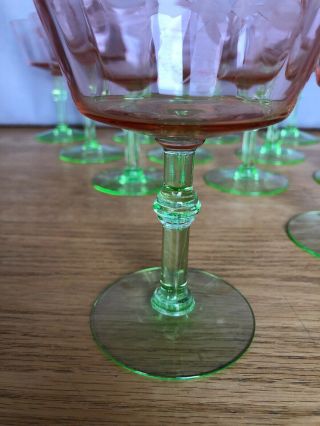 12 Vintage Watermelon Depression Etched Champagne Stemmed Glasses Tiffin (?) 6