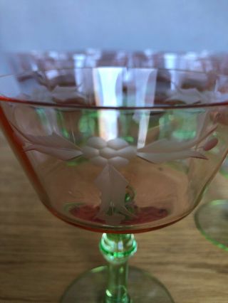 12 Vintage Watermelon Depression Etched Champagne Stemmed Glasses Tiffin (?) 7