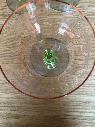 12 Vintage Watermelon Depression Etched Champagne Stemmed Glasses Tiffin (?) 8