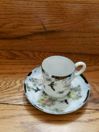 Vintage Hand Painted Scenic Flower Bird Asian Tea Cup And Saucer Japanese ? Set