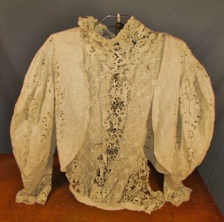 Edwardian Embroidered Linen Jacket With Irish Crochet Insert