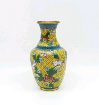 Antique Chinese Cloisonne Vase With Yellow Enamel