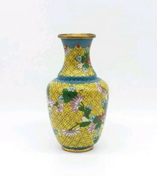 ANTIQUE CHINESE CLOISONNE VASE WITH YELLOW ENAMEL 3