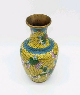 ANTIQUE CHINESE CLOISONNE VASE WITH YELLOW ENAMEL 4