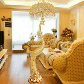 Led Vintage Peacock Golden Floor Lamp Luxury Crystal Floor Lamp Footswitch
