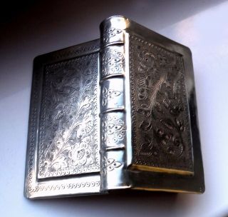 Victorian Silver Plated Bright Cut Engraved Snuff Box - Book Form