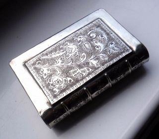 VICTORIAN SILVER PLATED BRIGHT CUT ENGRAVED SNUFF BOX - BOOK FORM 4