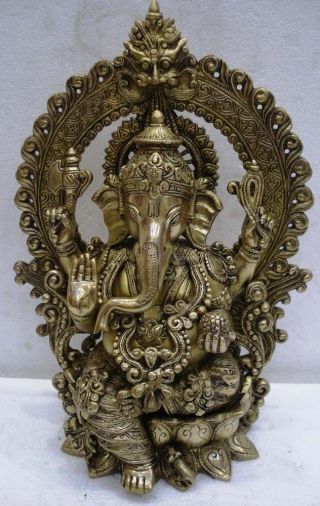 Vintage Style Hindu Lord Ganesha Statue Figurine Right Trunk - 16 Inches - Brass