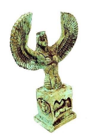 Winged Isis Statue Egyptian Antique Sculpture W/t King Tut Mask
