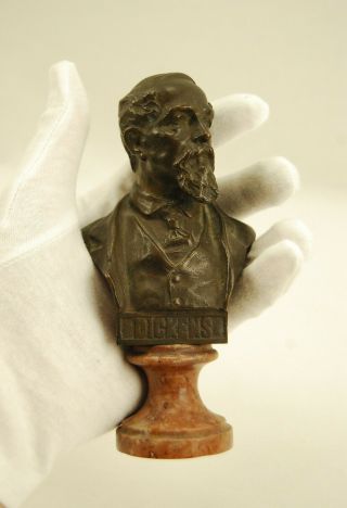 Antique Hans Muller Bronze Bust of CHARLES DICKENS w/ Marble Base 6 - 1/8 