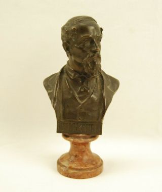 Antique Hans Muller Bronze Bust Of Charles Dickens W/ Marble Base 6 - 1/8 " - Rare