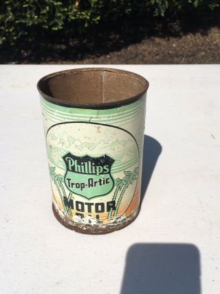 Rare Vintage Early Tin Litho 1QT Phillips 66 Trop Artic Motor Oil Can Antique 7