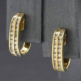 Vintage 14k Yellow Gold 0.  72 Tcw Diamond Two Row Huggie Earrings 2.  7g H/i Si - 1/2