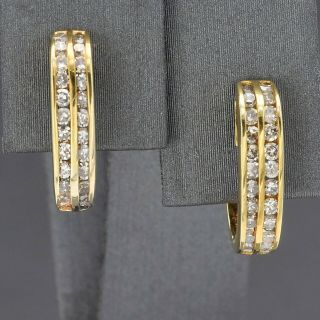 Vintage 14K Yellow Gold 0.  72 TCW Diamond Two Row Huggie Earrings 2.  7G H/I SI - 1/2 2