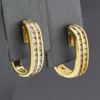 Vintage 14K Yellow Gold 0.  72 TCW Diamond Two Row Huggie Earrings 2.  7G H/I SI - 1/2 3