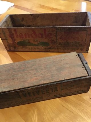 2 Vintage Wooden Cheese Boxes Velveeta & Glendale 2